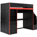 Gaming Loft Bed With Desk And Storage, LED Lights by Unique Piece Furniture