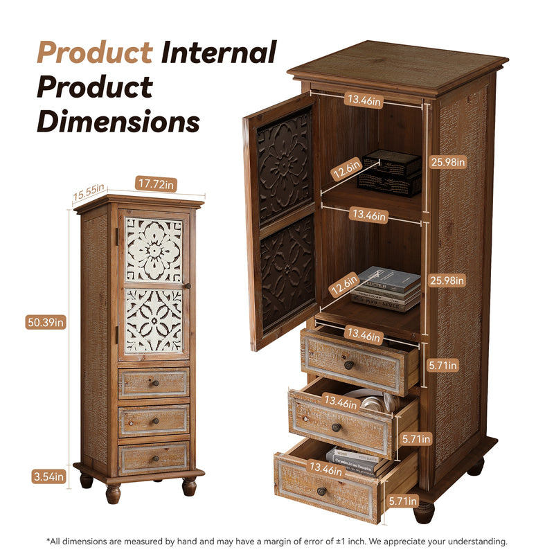 Rustic Wooden Storage Cabinet with Decorative Cutout Door & 3 Drawers, photo 7 of 10