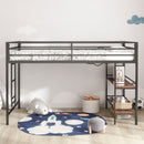 Adam - Twin Loft Bunk Bed With Cinnamon Wood Shelf - Black by HouseOfZazla