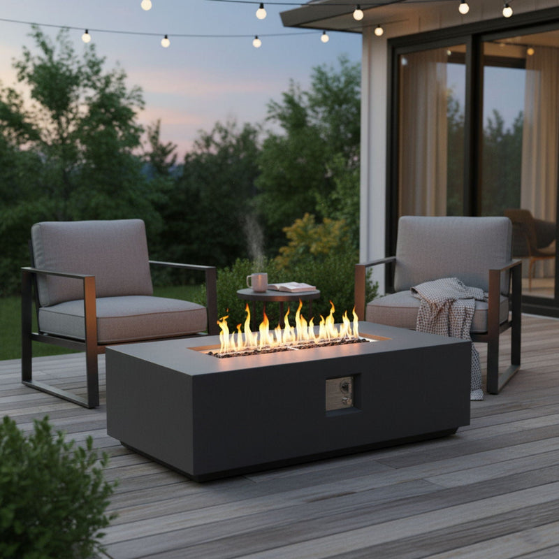 Volon - Rectangular Fire Pit Table, Propane Powered, 50,000 BTU - Light Gray, photo 11 of 25