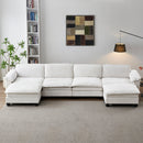 Living Room Furniture Sofa Luxury Couch Four Seater with Two Ottomans Soft Chenille Upholstered U Shape Sofa