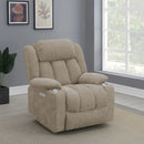 Beca - Upholstered Power Lift Recliner With Cupholders And USB Charging by HouseOfZazla