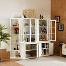 Retro Style Wall Suit With Glass Doors, 75.25" Tall Display Cabinets & Triangle Sided Bookshelves - White by HouseOfZazla