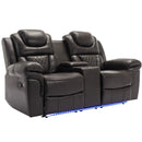 Home Theater Seating Manual Recliner Loveseat With Hide-Away Storage, Cup Holders And Led Light Strip For Living Room by Unique Piece Furniture