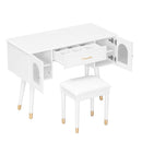 Elegant Vanity Makeup Table & Chair Set Modern Dressing Table With Organizer Writing Desk Charging Port Engineered Wood - White by HouseOfZazla