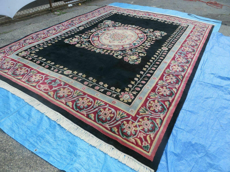 9' X 12' Decorative Chinese Aubusson Hand Knotted Pile Wool Rug Black Nice