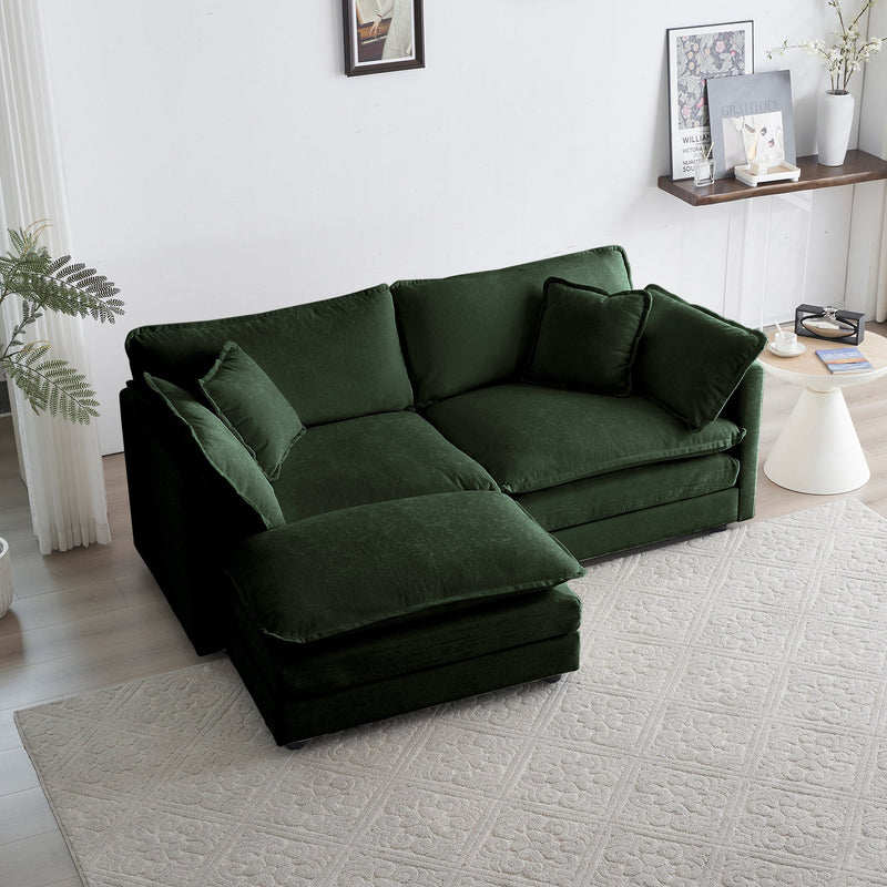 Walker Edison | Chenille L-Shaped Cloud Loveseat Sectional with Ottoman