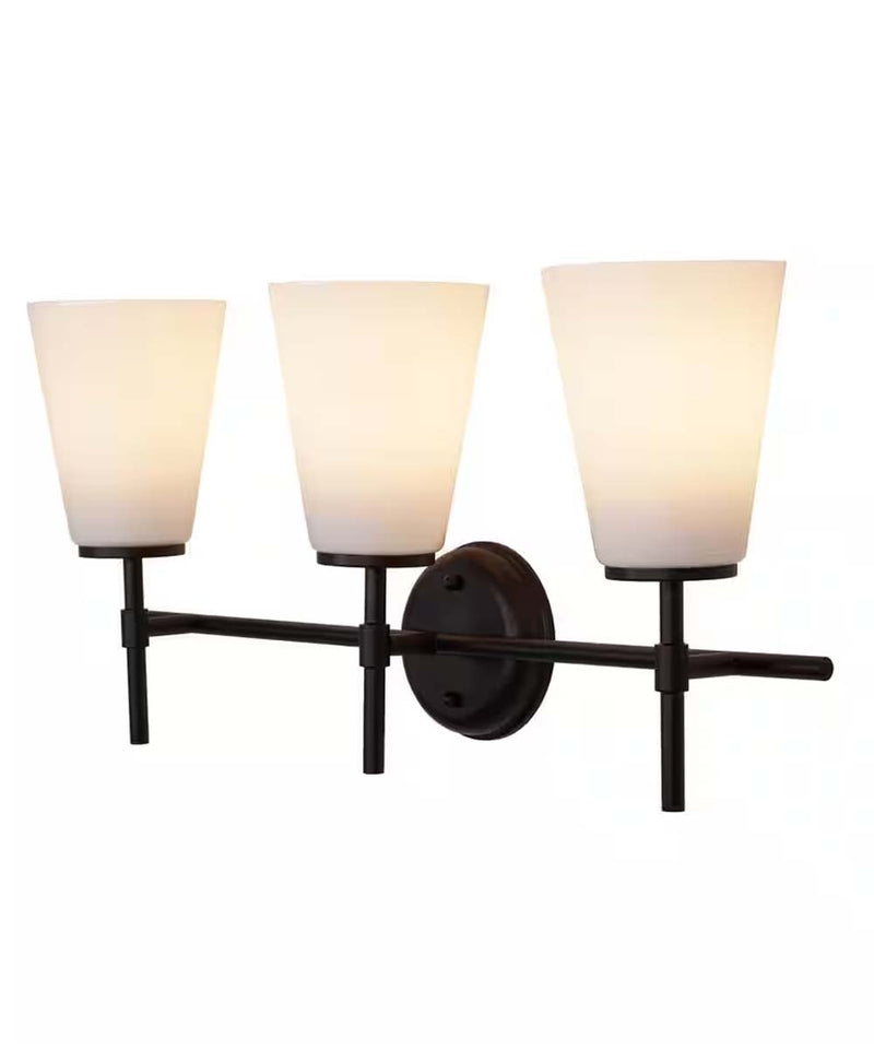 Catalina Pippa 24"W 3-Light Black Finish Vanity Light Fixture with Opal Glass Shades