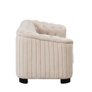 82" Mid Century Modern Sofa with Rubber Wood Legs, Velvet Upholstered Sofa Couch, Sofa with Thick Removable Seat Cushion, 3 Seater Sofa Couch for Living Room, Beige