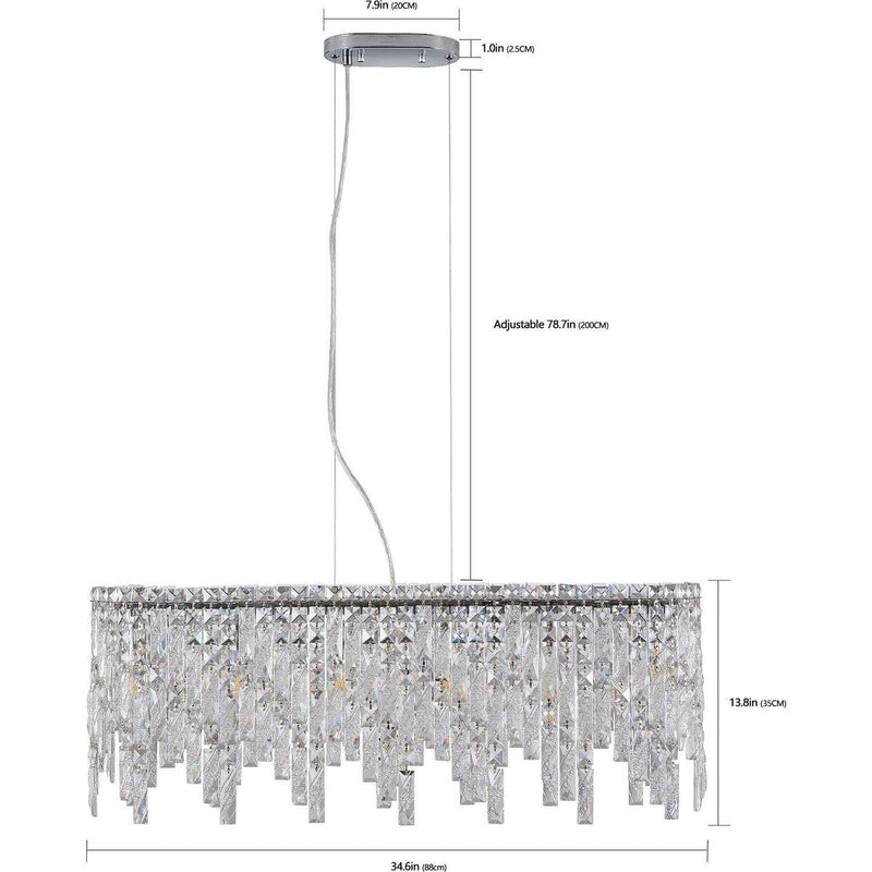 Silver Elegant Oval Crystal Chandelier, Modern Ceiling Light Fixture with Reflective Hanging Crystals for Dining Room, Living Room, and FoyerS (Bulbs Not Included)