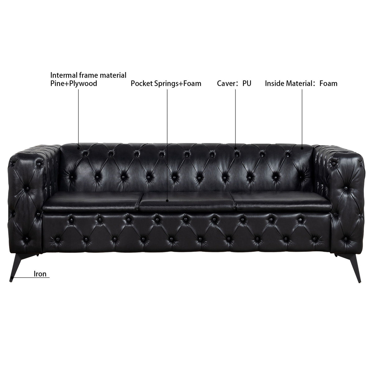 Square Arm Removable Cushion 3 Seater Sofa, photo 12 of 32