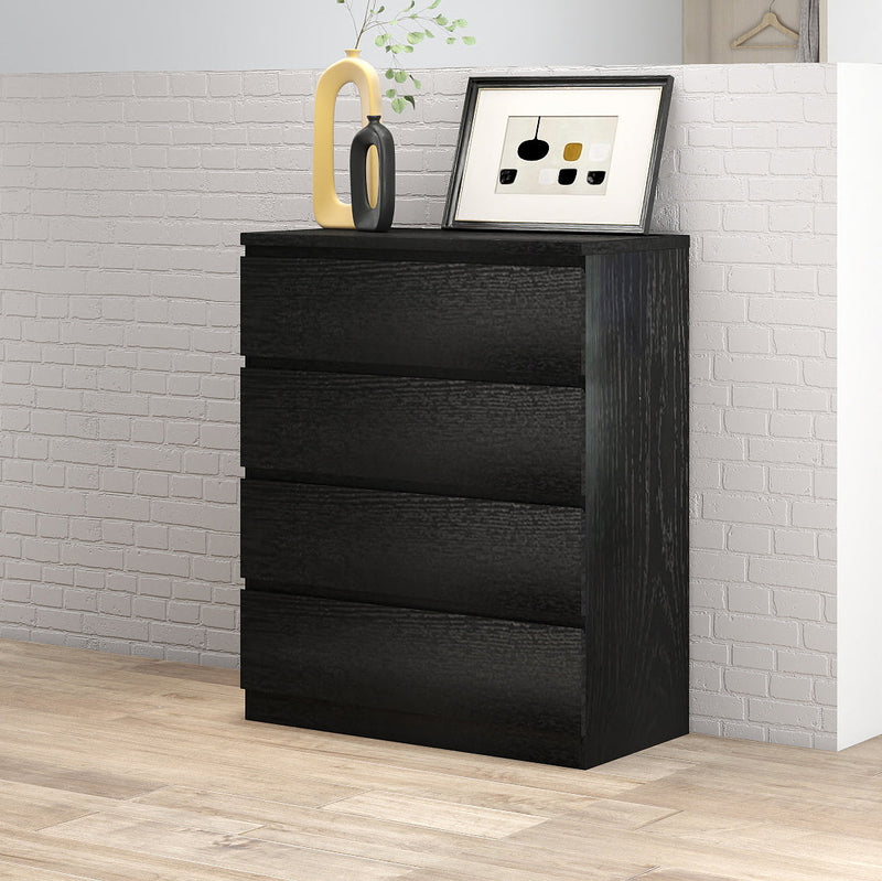 4 Drawer Dresser,Modern Storage Chest of Drawers,31.5In Black Dresser for Closet with Handle-Free Design, Closet Chests Organizer for Bedroom, Living Room,Black