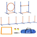4 Pieces Dog Agility Training Equipment, Dog Obstacle Course Starter Kit, Pet Outdoor Games with Weave Poles, Adjustable Hurdle Jumping Ring, Pause Box, Whistle, Toy Balls for Backyard, Orange