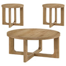 Kessler 3-piece Round Sculptural Wood Coffee Table Set Light Oak