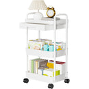 3 Tier Rolling Utility Cart Movable Storage Organizer with Drawer Lockable Wheels 360 Degree Rotatable Hallow Design for Bedroom Bathroom Kitchen