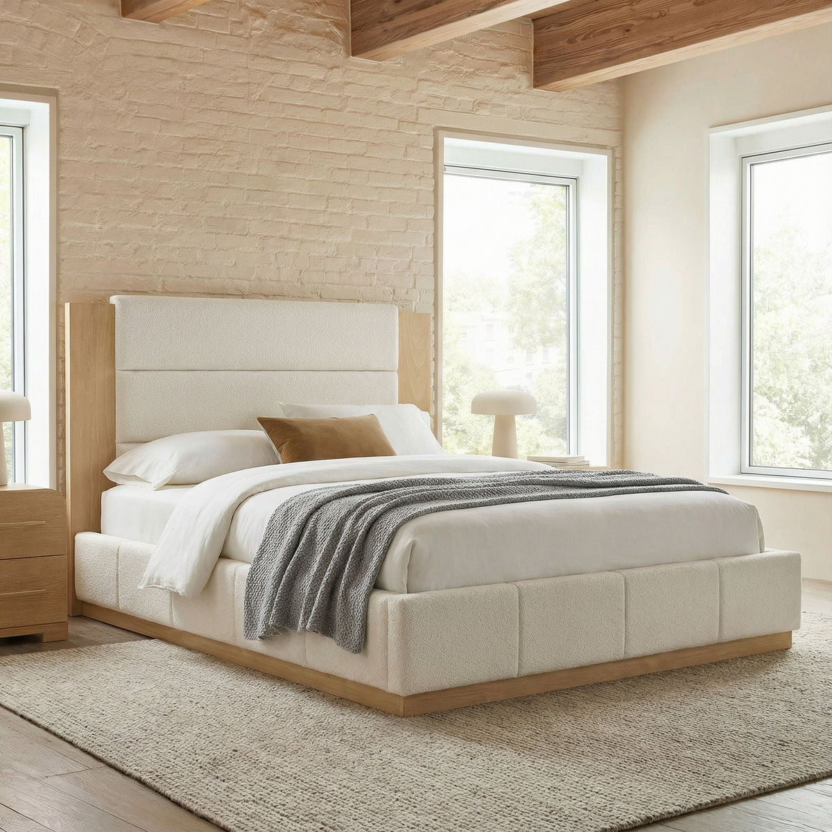 Modern Upholstered Platform Bed With Extended Headboard, photo 13 of 23