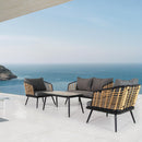 4 Pieces Patio Furniture Set, PE Rattan Wicker With Washable Cushion And Tempered Glass Tabletop, Conversation Furniture For Garden Poolside Balcony by HouseOfZazla