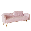 69.7 inch pink velvet nail head sofa bed with throw pillow
