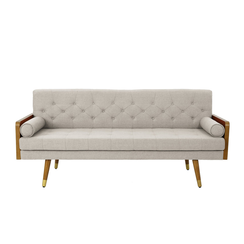 Walker Edison | Linen Aidan Sofa with Wood Accents