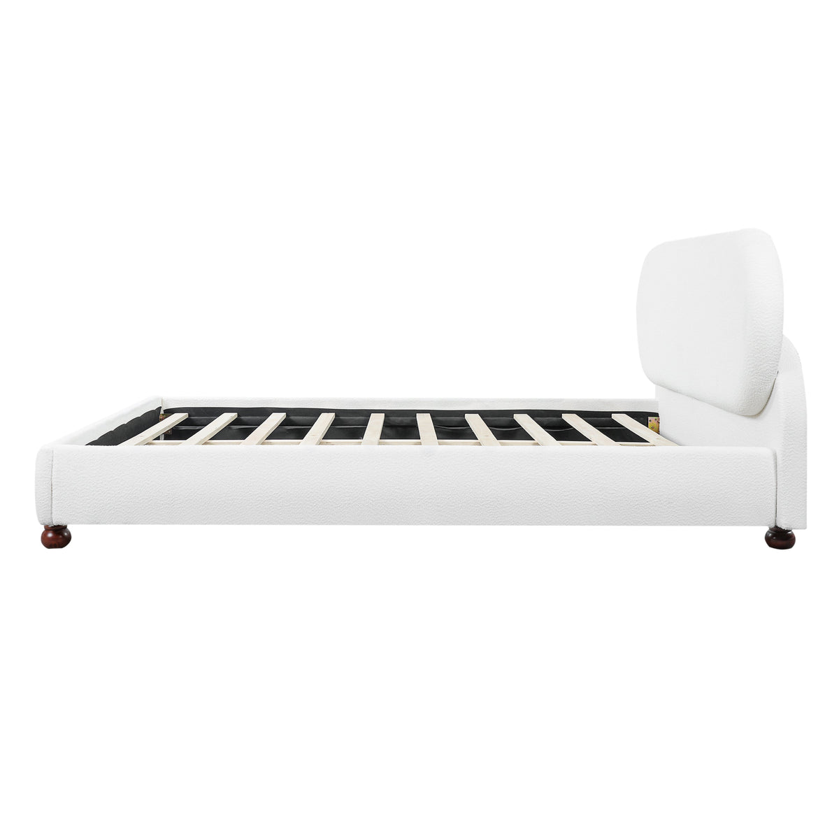 Cream-Colored Boucle Upholstered Bed with Rubber Wood Foot, King, photo 7 of 10