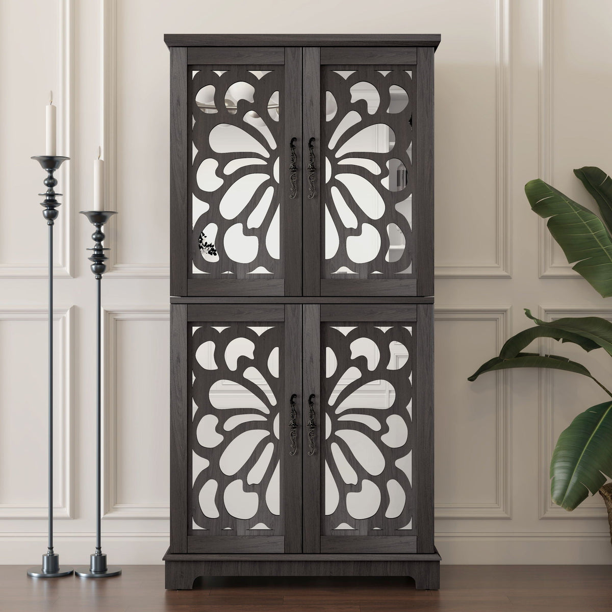 Modern Sideboard Buffet With 4 Mirrored Doors, Adjustable Shelves, photo 5 of 8