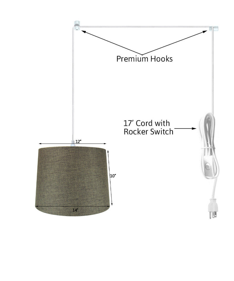 14"W 1 Light Swag Plug-In Pendant  Chocolate Burlap Shade White Cord