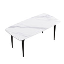 70.87" Modern Artificial Stone Curved Black Metal Leg Dining Table, Can Accommodate 6-8 People - White / Black by HouseOfZazla