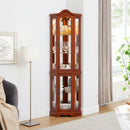 Corner Curio Cabinet With Lights, Adjustable Shelves, Mirrored Back - Walnut by HouseOfZazla