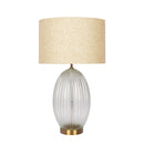 Aurora - Ribbed Lamp Base Clear Table Lamp Large Linen Shade - Beige / Clear / Gold by HouseOfZazla