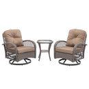 3 Pieces Outdoor Swivel Rocker Patio Chairs, 360 Degree Rocking Patio Conversation Set with Thickened Cushions and Glass Coffee Table for Backyard, Khaki
