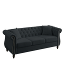 80" Chesterfield Sofa Black Velvet for Living Room, 3 Seater Sofa Tufted Couch with Rolled Arms and Nailhead for Living Room, Bedroom, Office, Apartment, two pillows