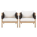 Outdoor Acacia Club Chairs (Set of 2) with Diamond-Pattern Black Rope, Light Teak Finish