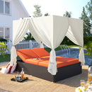 U_STYLE Outdoor Double Chaise Lounge Daybed with Curtains by HouseOfZazla