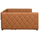 Upholstered Full Long Daybed With Trundle And LED Armrests - Brown by HouseOfZazla