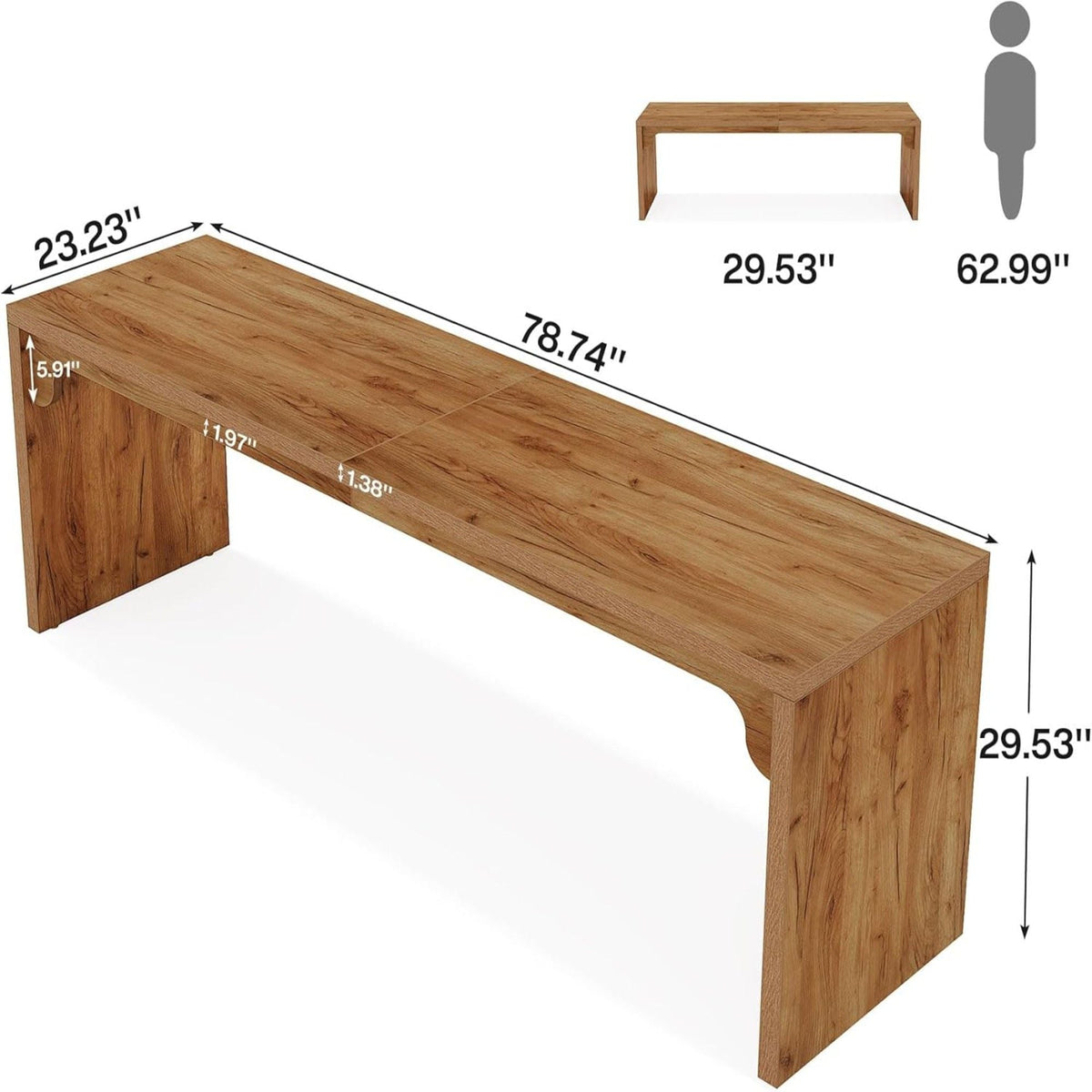 Extra Long 2 Person Computer Desk, Large Workstation - Brown, photo 3 of 4