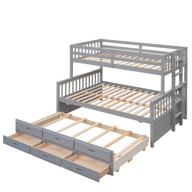 Twin-Over-Full Bunk Bed with Twin size Trundle, Separable Bunk Bed with Drawers for Bedroom - Gray