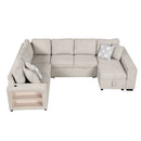 U-Shaped Sectional Sofa Pull-Out Sofa Bed With Two USB Ports, A Storage Chaise Lounge And Four Back Pillows For Living Room by HouseOfZazla