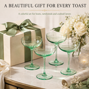 Ribbed Coupe Cocktail Glasses 8 oz | Set of 2 (Green)