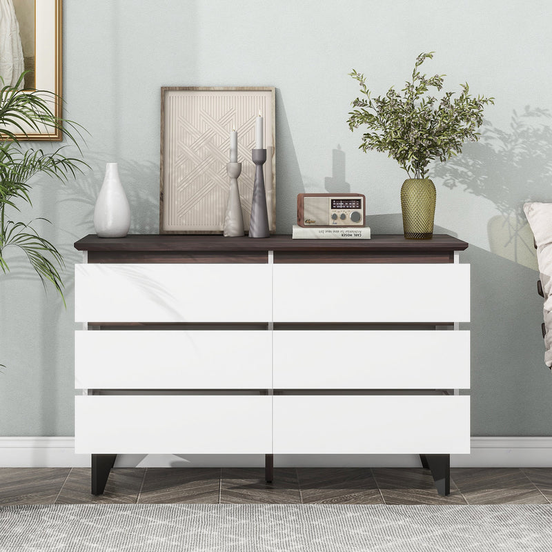 6-Drawer Double Dresser with Wide Drawers,White Dresser for Bedroom, Wood Storage Chest of Drawers for Living Room Hallway Entryway, 47.2" W x 15.74" D x 30 .7"H