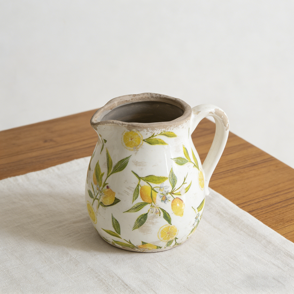 Distressed White Ceramic Pitcher Vase, photo 6 of 8