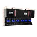 Wall Mounted Double Door Storage Cabinet With Tool Rack And Hooks, Stainless Steel - Black / Red