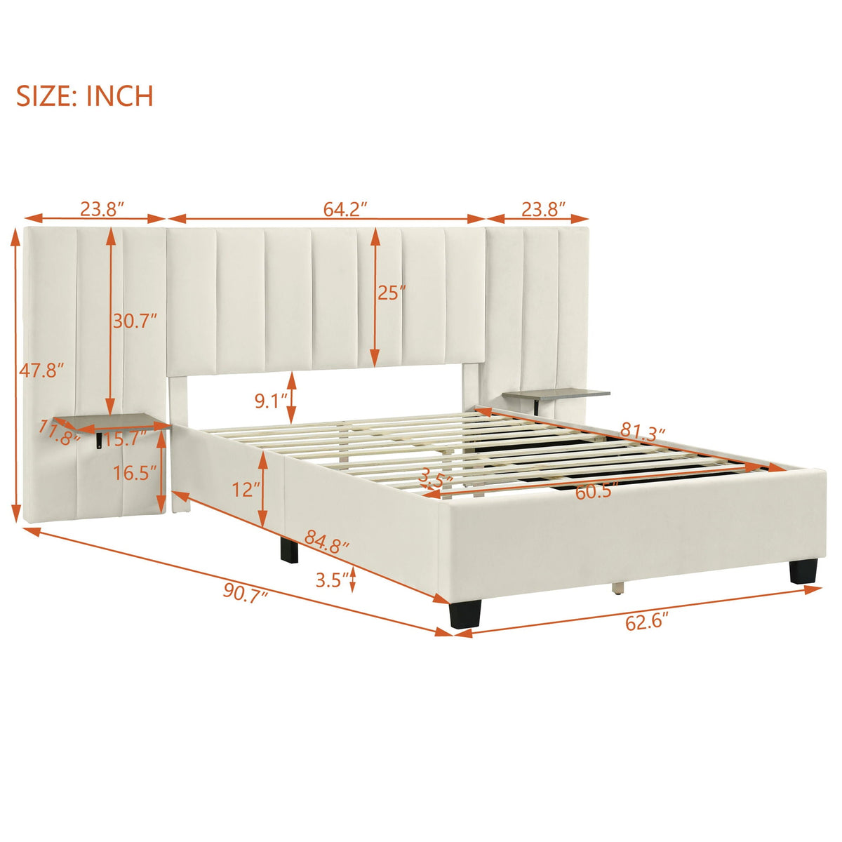 Upholstered Platform Bed With Big Headboard, photo 7 of 14
