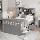Captain Platform Bed Frame With Storage Bookcases, Shelves, And 4 Drawers by HouseOfZazla