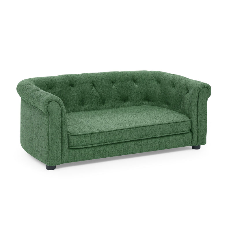 Contemporary Pet Sofa with Arc-Shaped Backrest and Armrests, Breathable Linen, Soft Cushion, Green, 38'x22'x15'