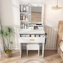 Vanity Table With Mirror, Adjustable LED Lights, Power Outlet, Hairdryer Holder & Stool by Unique Piece Furniture