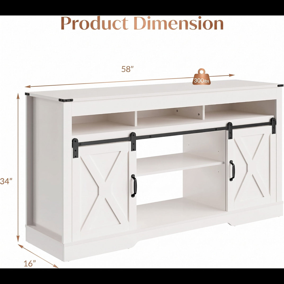 Farmhouse TV Stand With Sliding Barn Doors & Adjustable Storage, photo 23 of 40