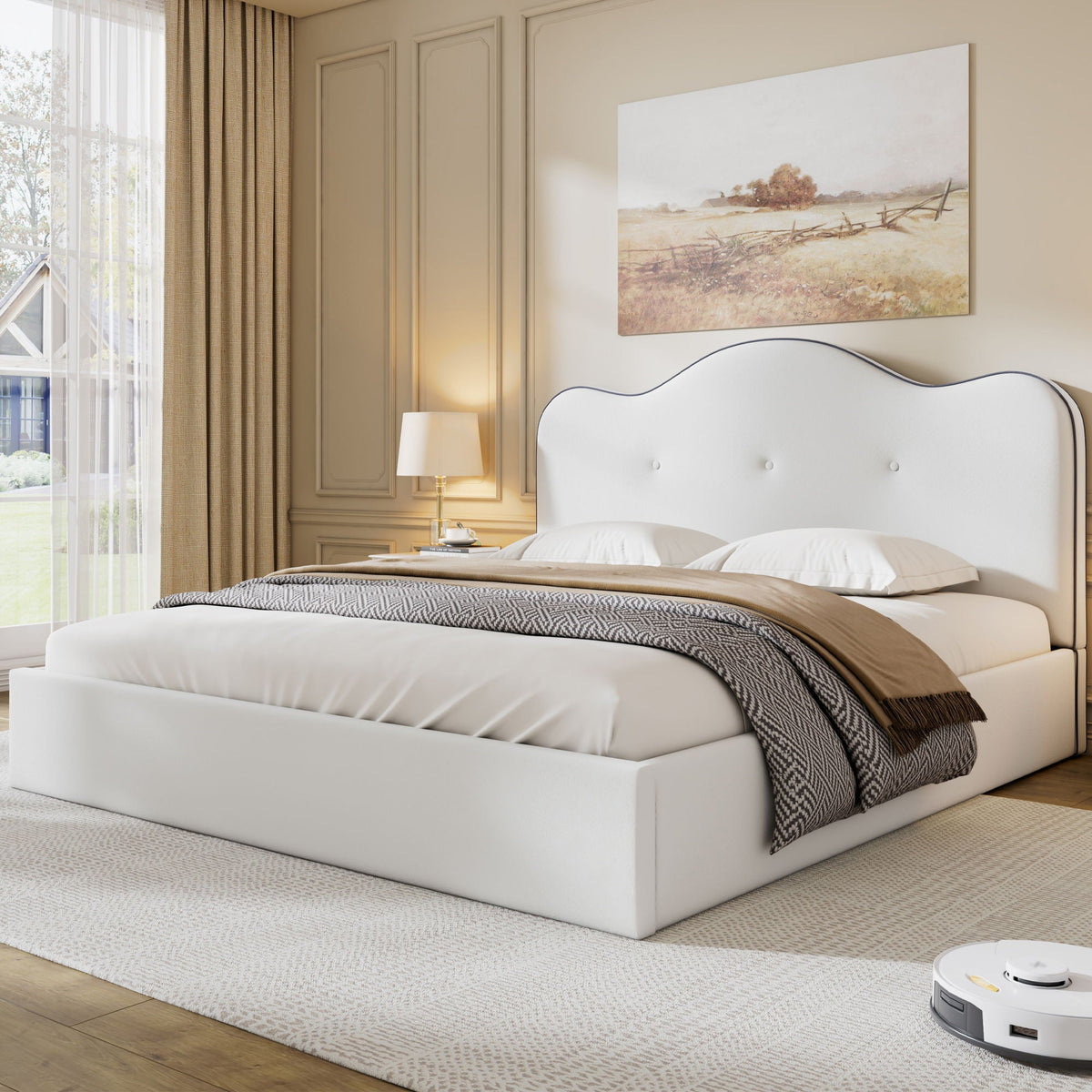 Upholstered Platform Bed With Sturdy Frame And Headboard, photo 5 of 10