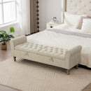 Napped Storage Bench With Rolled Armrest - Griege