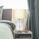 Aurora - Ribbed Lamp Base Clear Table Lamp Large Linen Shade - Beige / Clear / Gold by Unique Piece Furniture