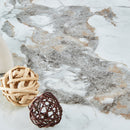 A modern minimalist circular dining table with a diameter of 40 inches, a 0.3 inch thick imitation marble pattern tabletop and black metal legs 40 'x 40' x 30 'DT-1164